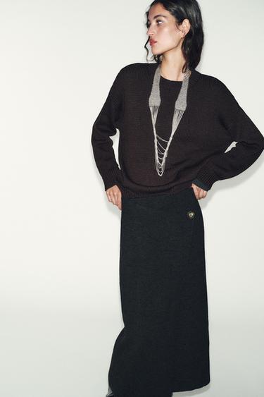 WRAPOVER KNIT MIDI SKIRT - Dark grey by Zara