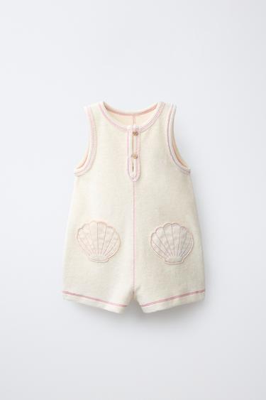 TOWELLING PLAYSUIT WITH SHELL POCKETS - Ecru by Zara