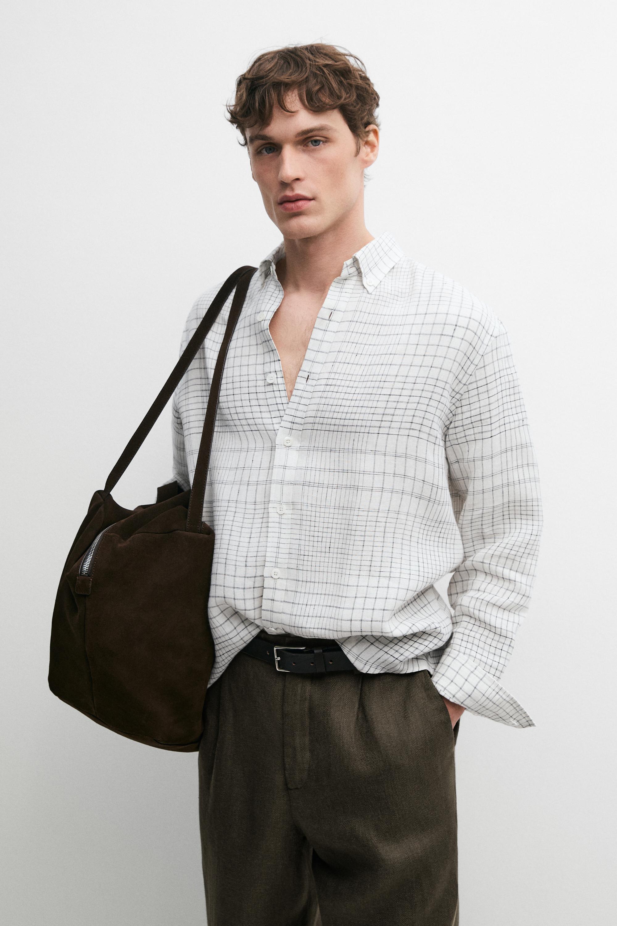 Chemise regular fit à carreaux 100 % lin