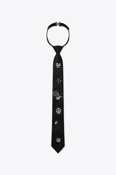 PLAIN TIE WITH BROOCHES - Black by Zara - Image 0