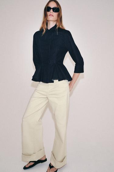 ZW COLLECTION DENIM PEPLUM SHIRT - Blue by Zara