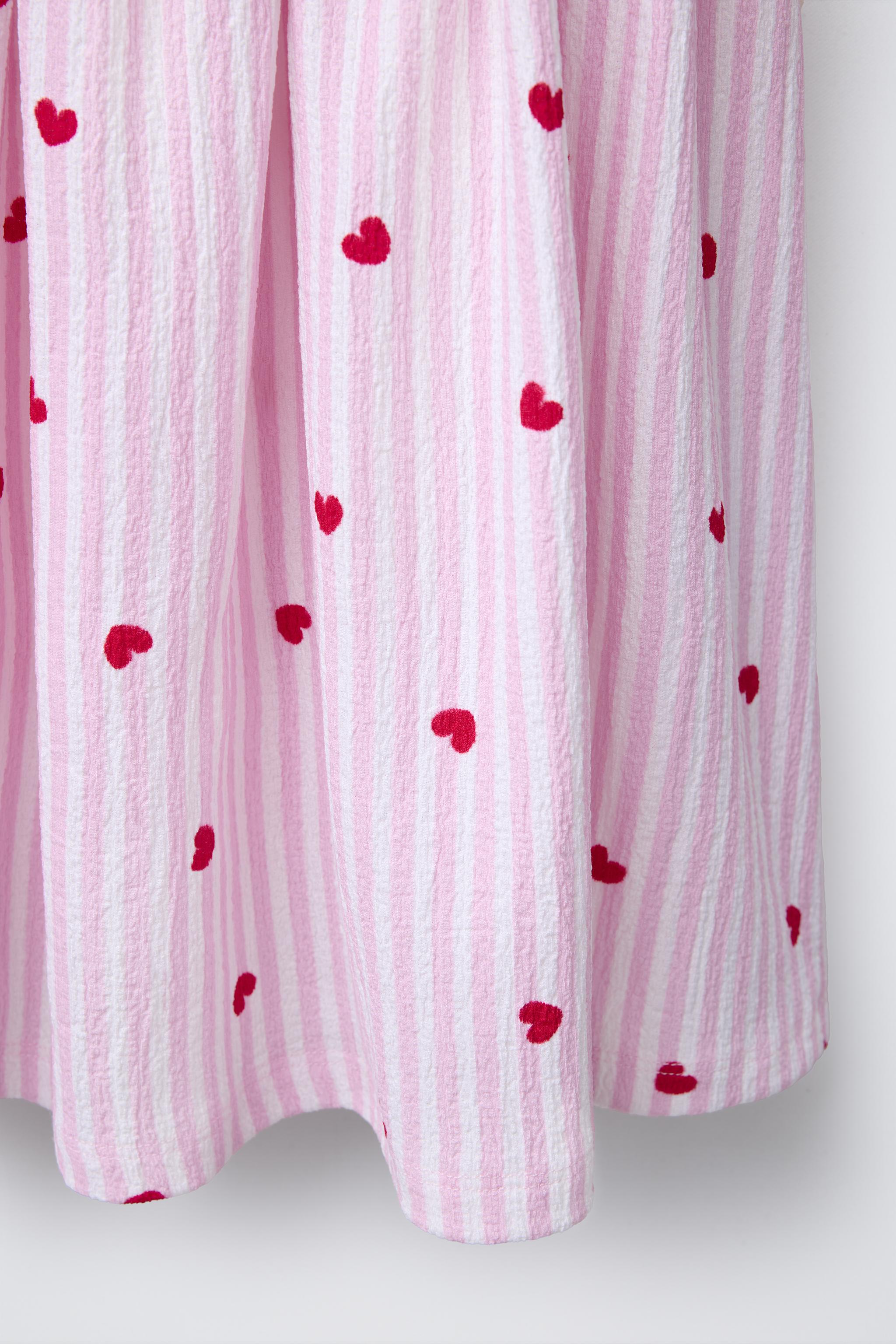 ストライプ&ハート柄プリントワンピース - ピンク | ZARA Japan