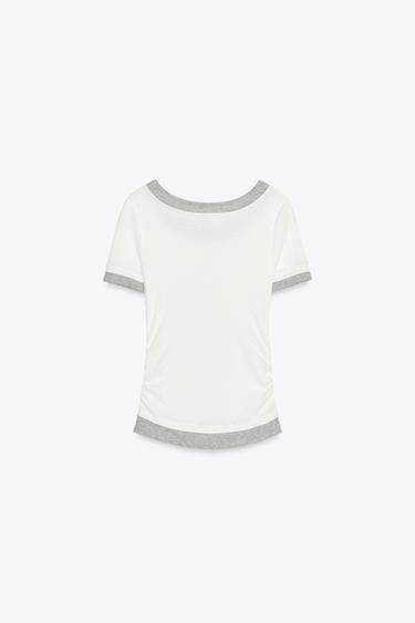 T-SHIRT DOUBLE CÔTELÉ À PLIS - Blanc de Zara - Image 5