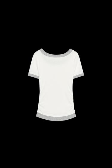 T-SHIRT MIT DOPPELTEN RIPPEN UND RAFFUNGEN - Weiß von Zara