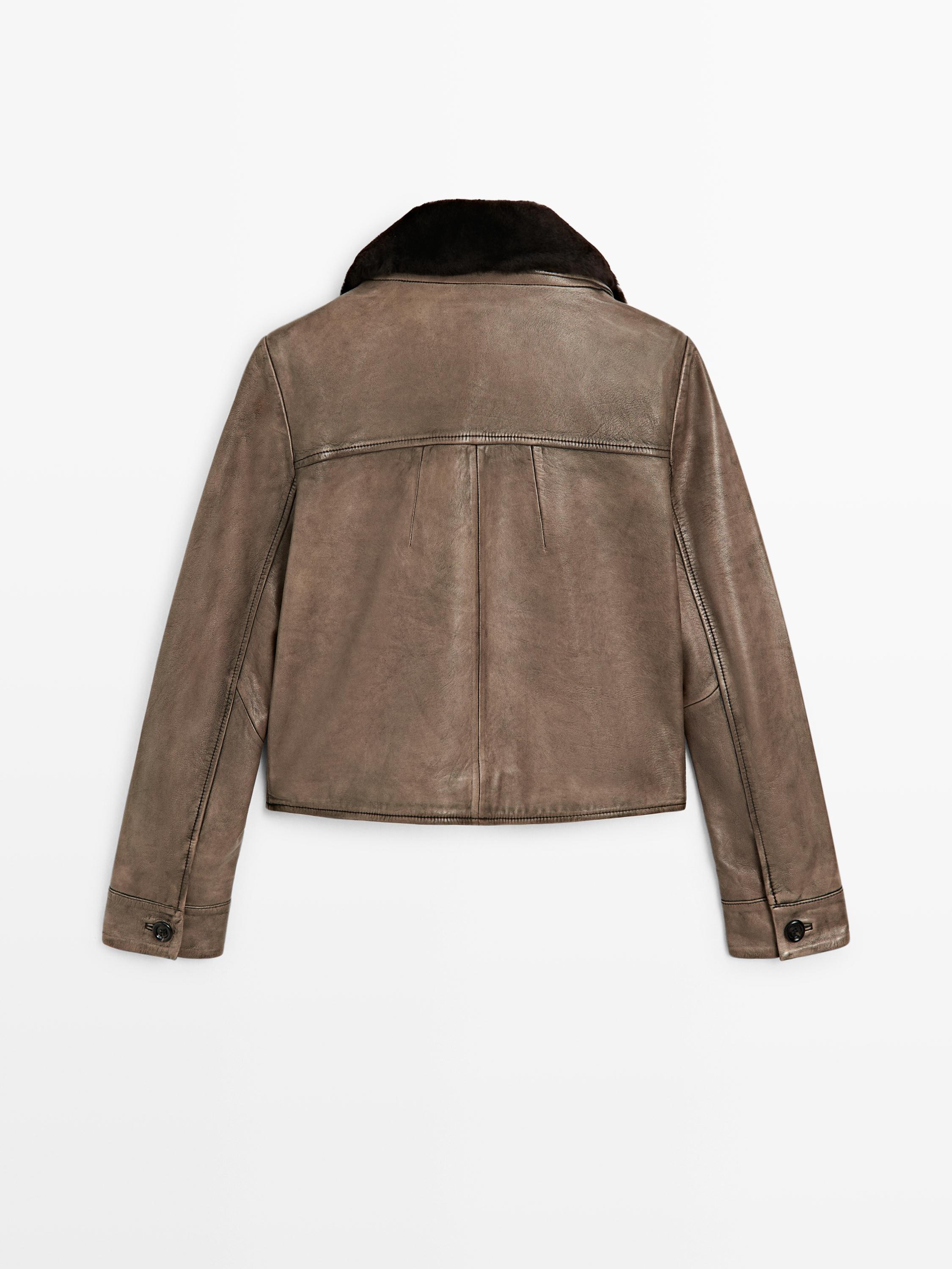 Nappa leather jacket with fur skin collar