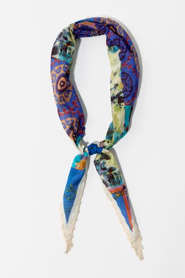 Zara PRINTED TRIM BANDANA - Blue