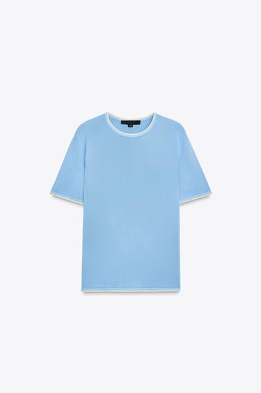 ショートスリーブセーター コントラストトリムライトブルーZaraのショートスリーブセーター コントラストトリム - ライトブルー 