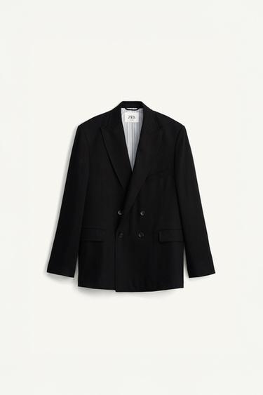 DOUBLE-BREASTED LINEN/LYOCELL SUIT BLAZER - Black by Zara