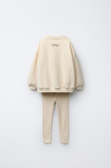 RIBBED LEGGINGS AND BOW SWEATSHIRT JOGGING SET - Ecru/Yellow by Zara - Image 1