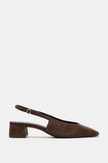 SPLIT SUEDE SLINGBACK HEELS - Brown by Zara