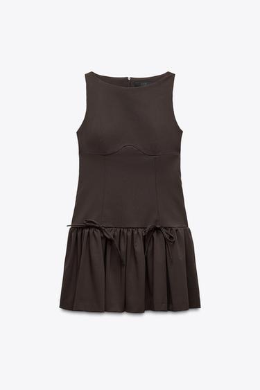 SHORT DRESS WITH BOWS - Brown by Zara - Image 4