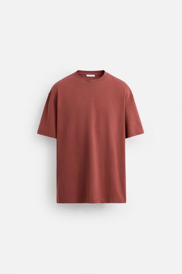 Zara BASIC REGULAR FIT T-SHIRT - Burgundy