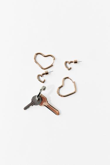 Zara 心形鑰匙耳環套裝 - 金黃色