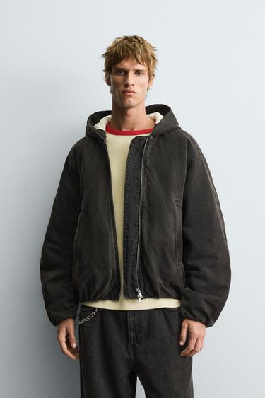 DENIM-STEPPJACKE MIT KAPUZE - Braun von Zara