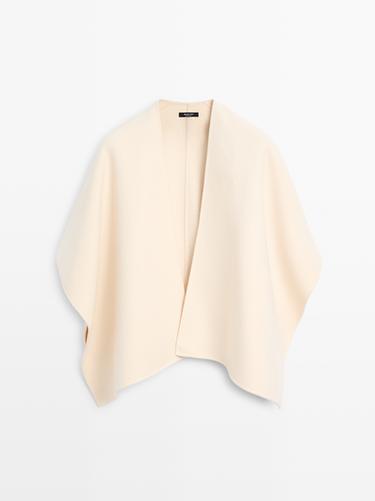 Zara Wool blend felt texture cape - White