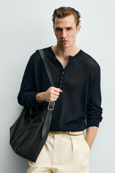TEXTURED HENLEY JUMPER - Dark navy by Zara - Image 4