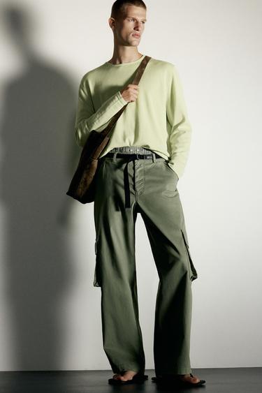 Zara RELAXED-FIT CARGO PANTS - Green