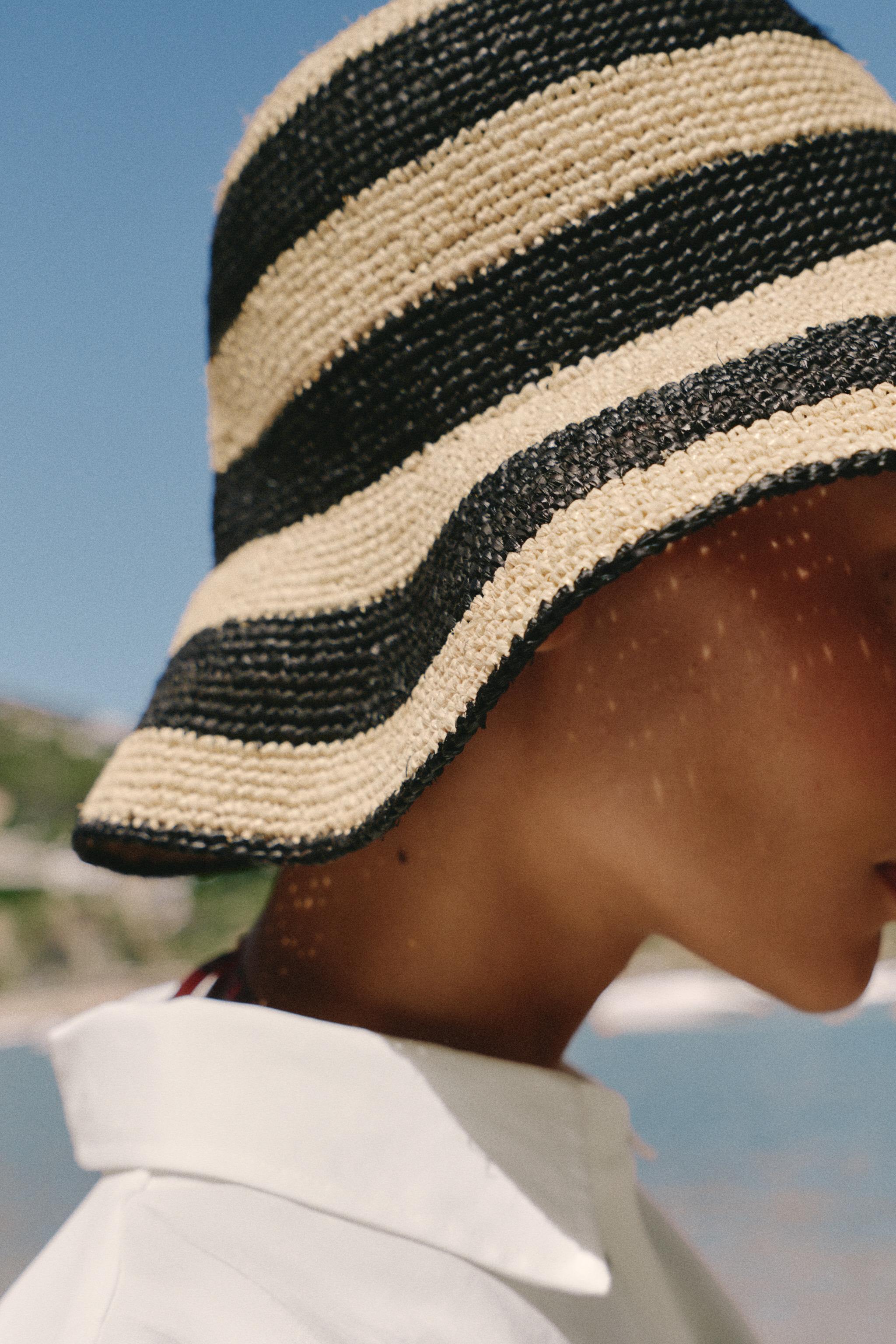 Женские головные уборы Zara 100% RAFFIA STRIPED HAT