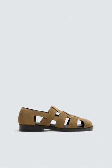 LIMITED EDITION LEATHER CAGE SANDALS - Beige by Zara