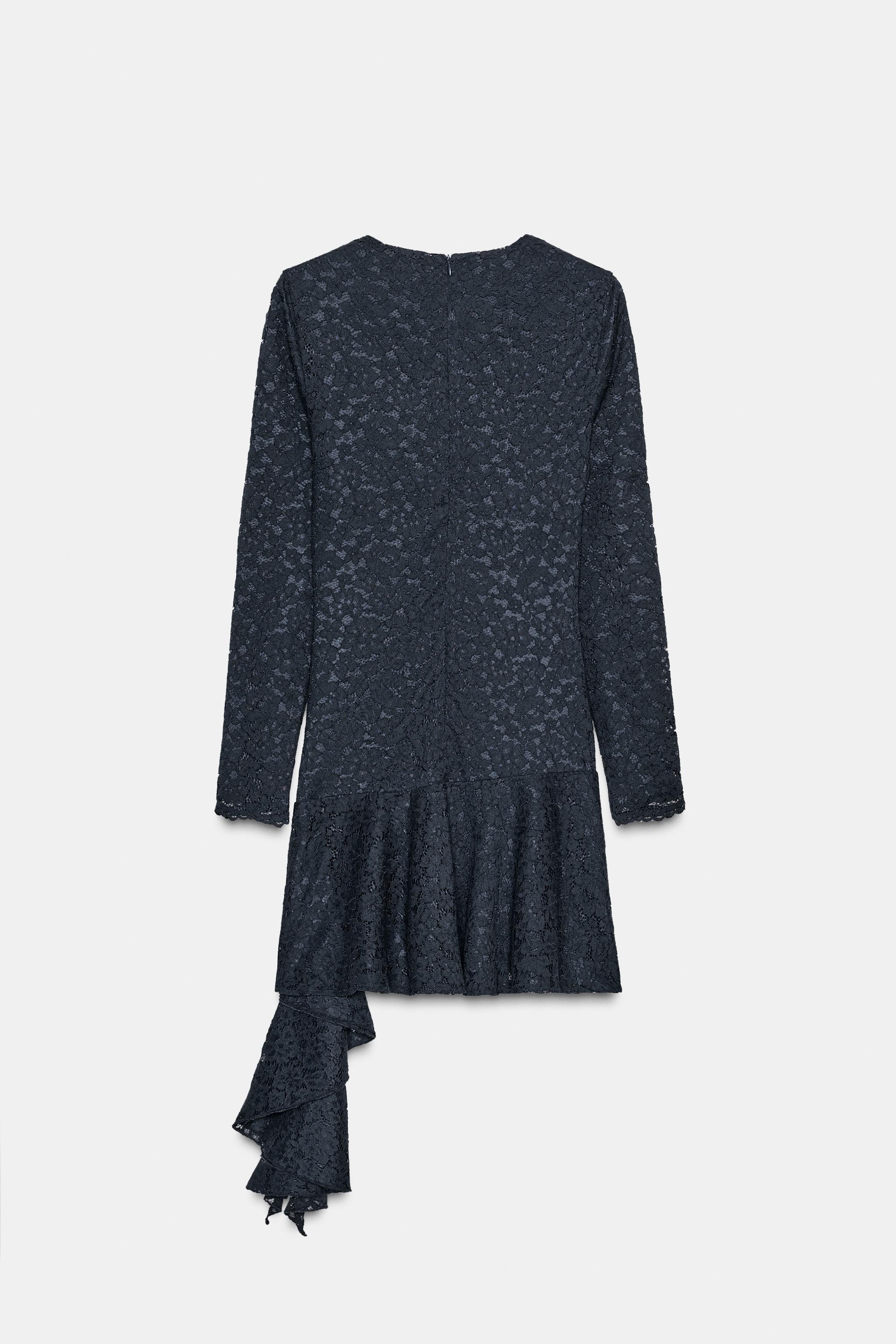 SUKIENKA MIDI Z KORONKI Z FALBANKAMI - Granatowy | ZARA