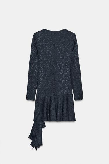 LACE RUFFLE MIDI DRESS - Navy blue by Zara - Image 5