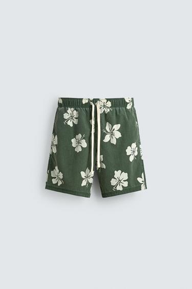 ДЛИННЫЕ ПЛАВКИ С ПРИНТОМ ГИБИСКУС — БИЛЬЯРДНЫЙ ЗЕЛЕНЫЙ от Zara