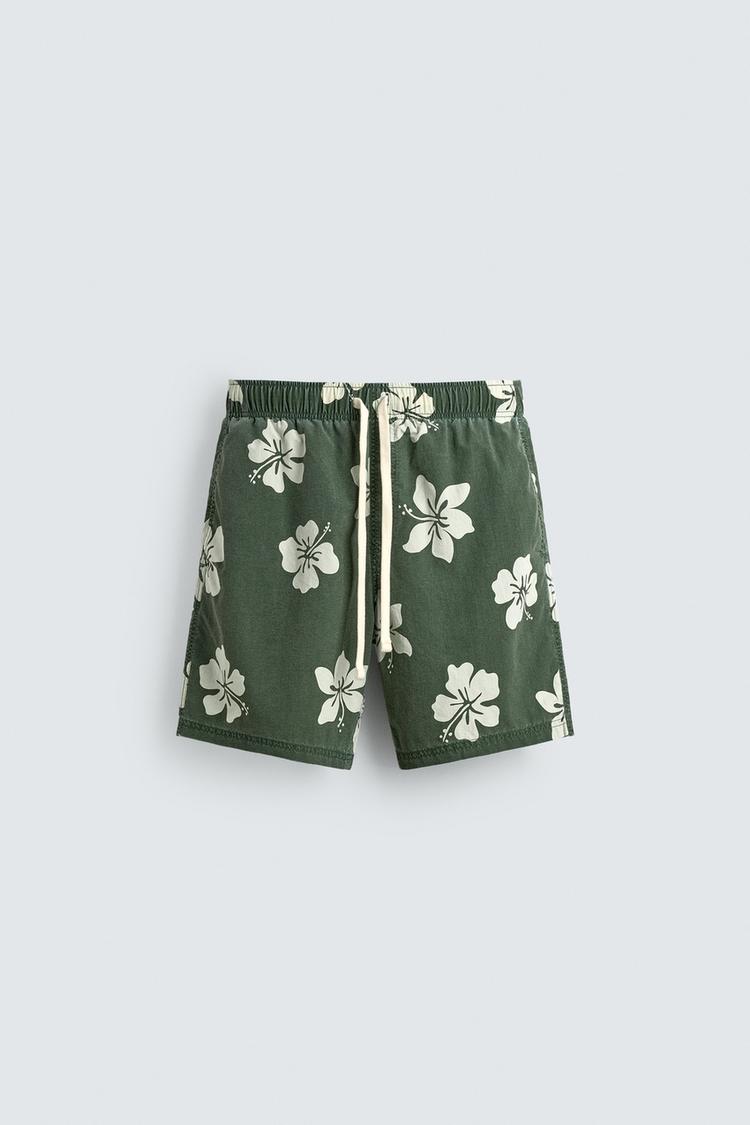 ZARA HIBISCUS PRINT LONG SWIM SHORTS