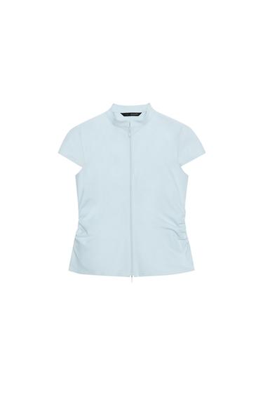 ZIPPED GATHERED TOP - Light blue by Zara