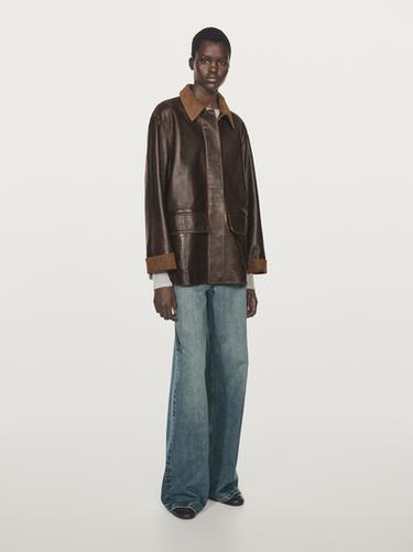 Parka detalle pana piel napa - Marrón de Zara