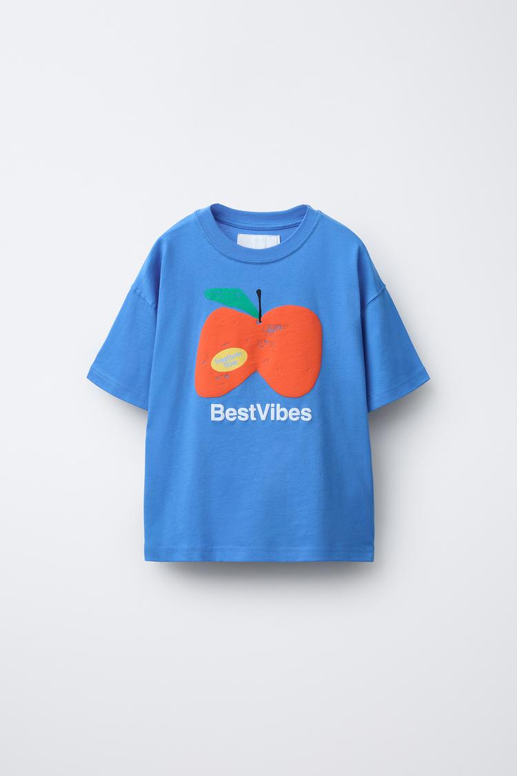 T-SHIRT WITH A RAISED APPLE DESIGN Blue ZARA Ireland