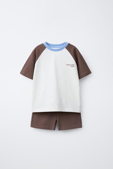 JOGGING KAMISETA ETA BERMUDA KOLORE-BLOKEKO KONJUNTOA - Burgundy-kolorea, Zara-rena