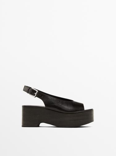 Zara Wooden wedge mule sandals - Brown - Image 0