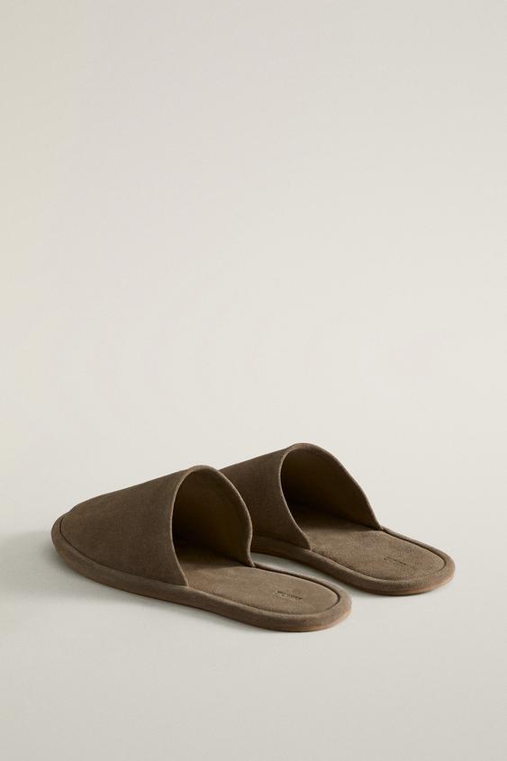 LEATHER MULE SLIPPERS - Taupe Grey by Zara - Image 0