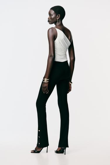 FLARE LEGGINGS WITH BUTTON HEMS - Black by Zara - Image 3