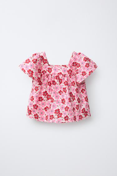 FLORAL POPLIN TOP - Red by Zara - Image 1