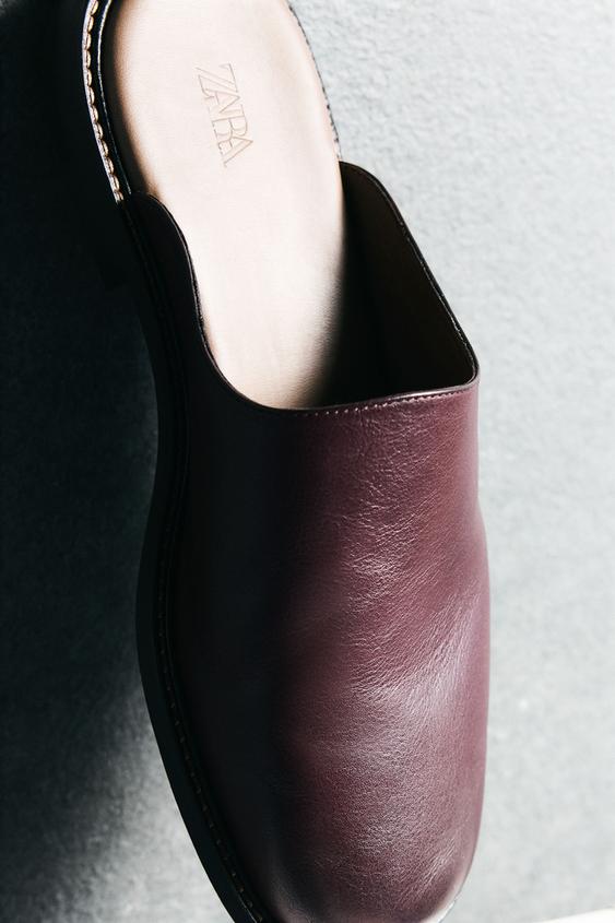 ZUECO PIEL - Rojo Burdeos de Zara - Imagen 0