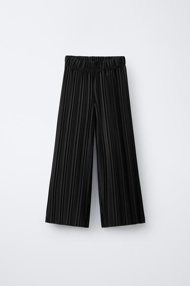 Zara PLEATED WIDE LEG PANTS - Black