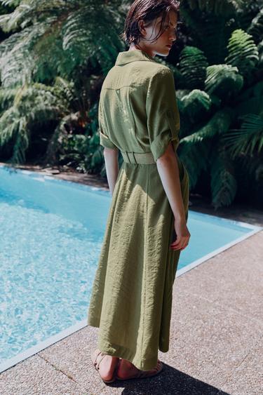 ROBE MI-LONGUE CHEMISE AVEC CEINTURE - Kaki de Zara - Image 5