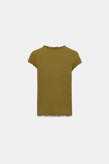 SHORT SLEEVE LINEN BLEND T-SHIRT - Olive green by Zara - Image 4