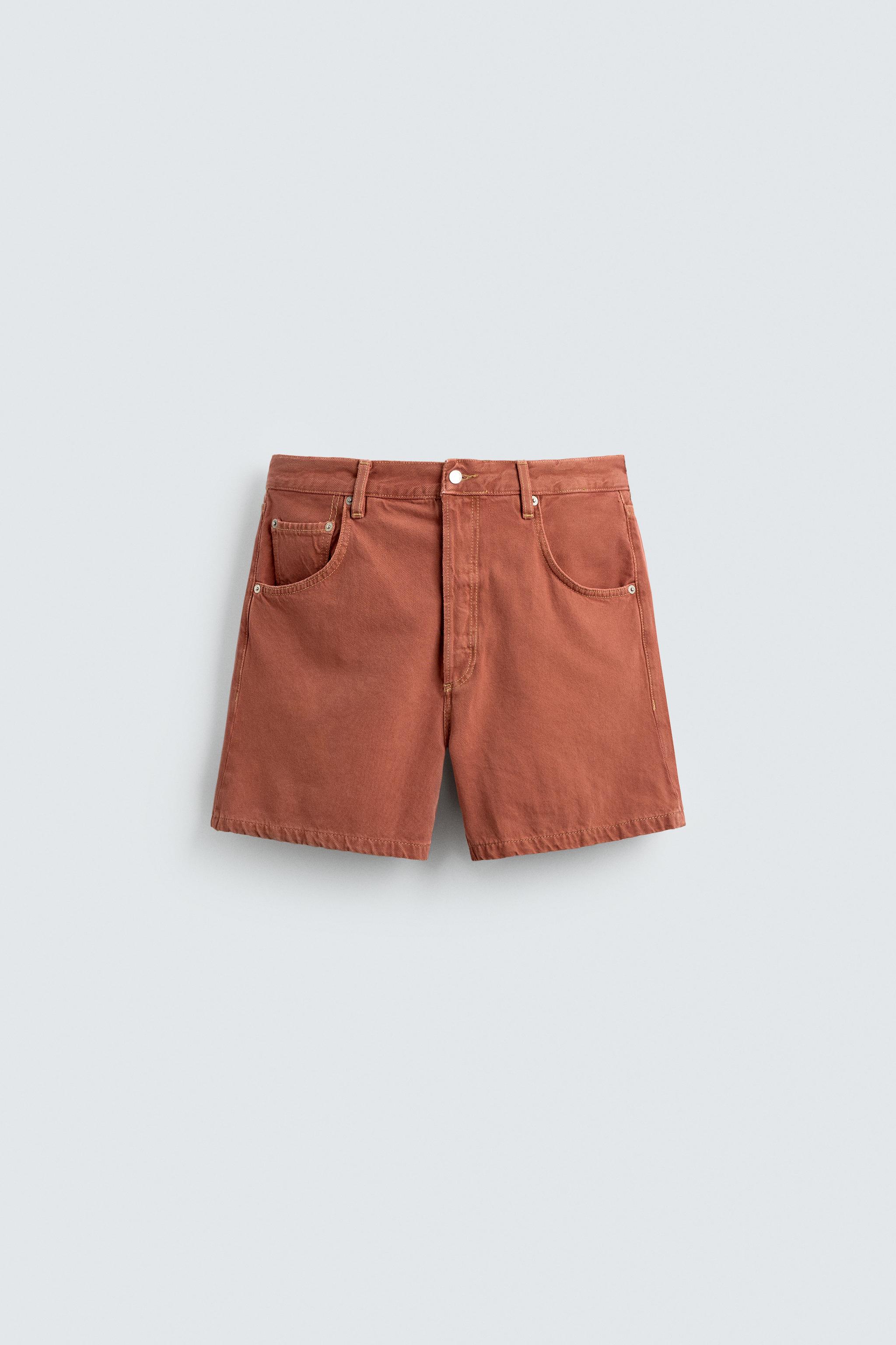 COLOURED RELAXED FIT DENIM BERMUDA SHORTS — Russet