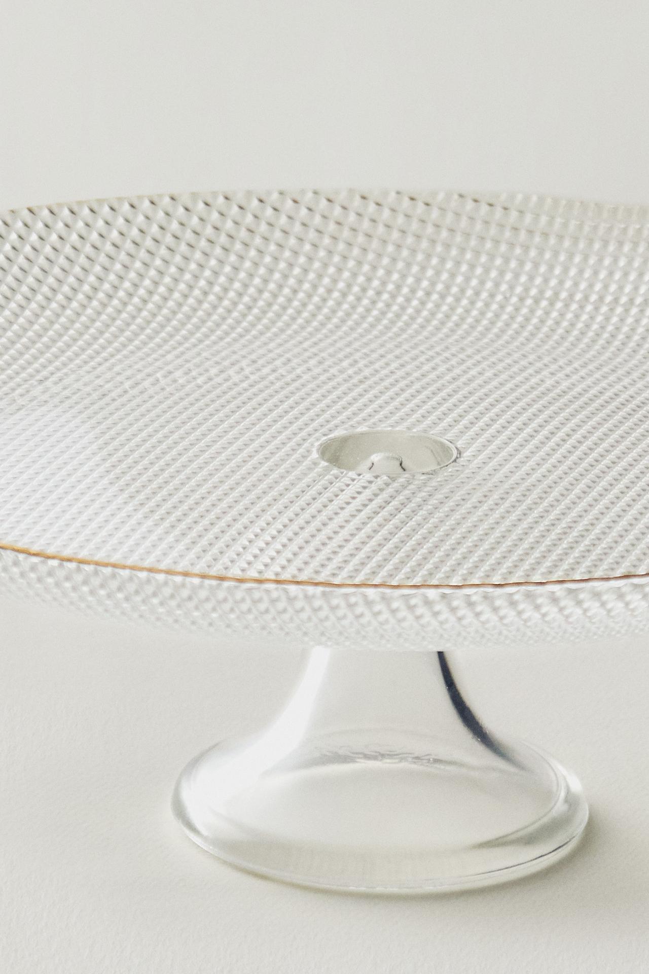 GLASS RAISED DETAIL RIM CAKE SERVING DISH — Gold