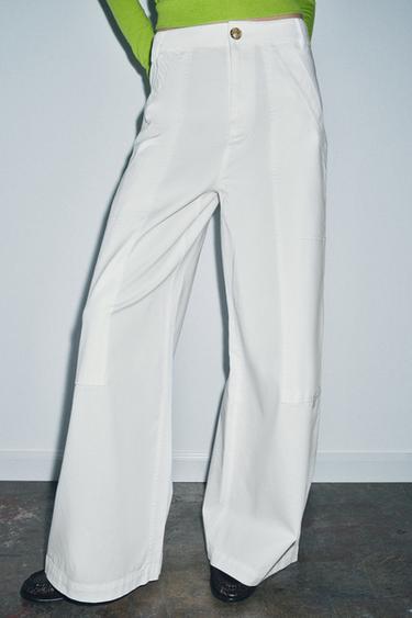 PANTALON WIDE LEG COTON ZW COLLECTION - Blanc cassé de Zara - Image 1