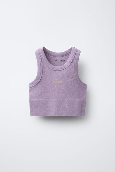 SLOGAN SEAMLESS CROP TOP - Mauve marl by Zara