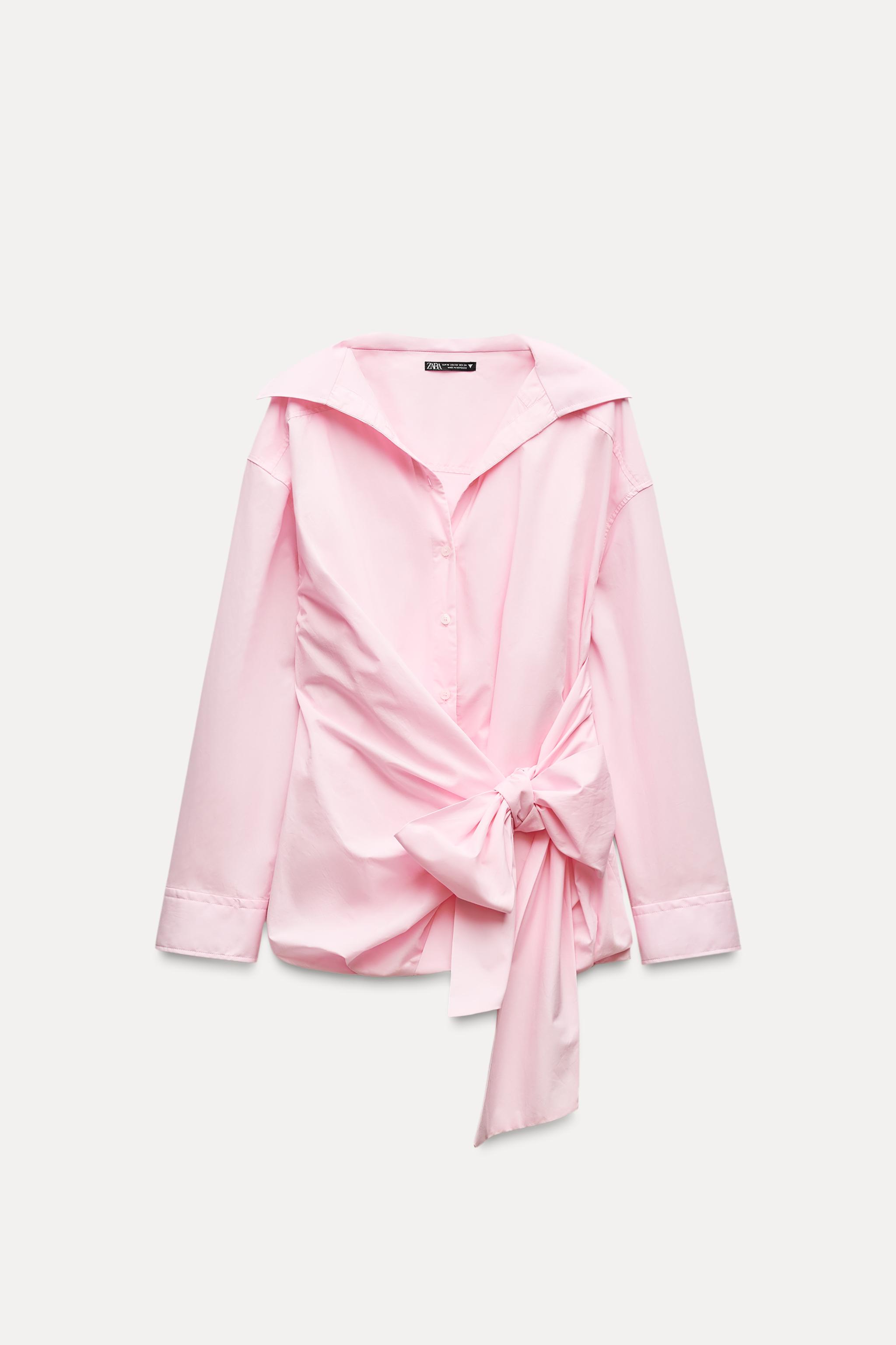 CAMICIA OVERSIZE IN POPELINE CON FIOCCO Rosa ZARA Italia Italy