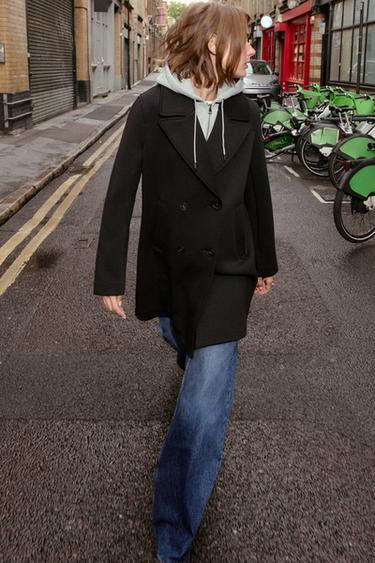 COAT WITH COMBINED HOODIE - Black by Zara - Image 1