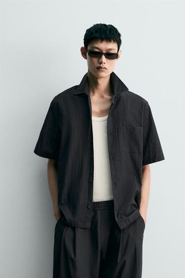 Zara 標準版紋理襯衫 - 黑色