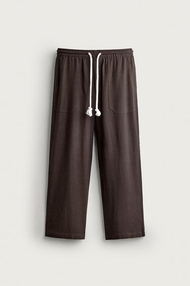 VISCOSE-LINEN RELAXED FIT TROUSERS - Brown by Zara