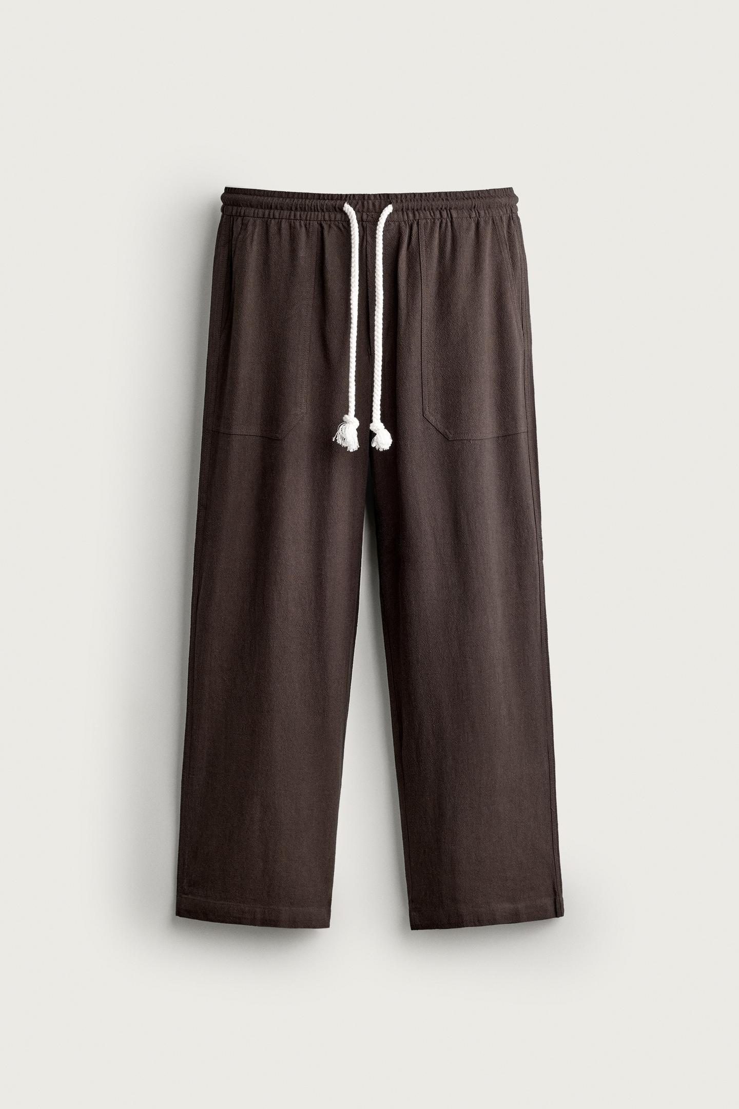 Мужские брюки Zara Viscose-Linen Relaxed-Fit, цвет: Коричневый — фото 5