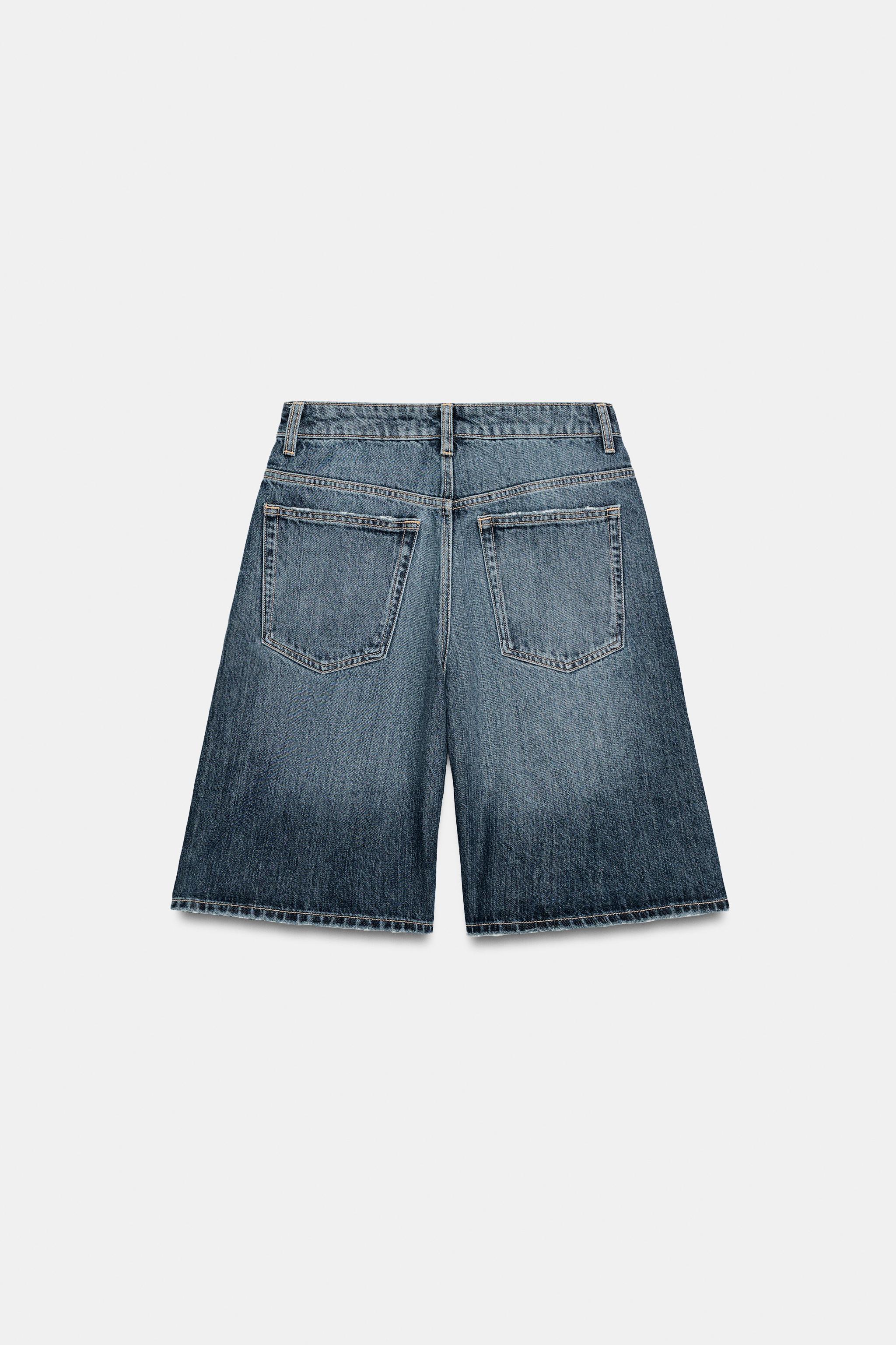 MID-RISE RIPPED BAGGY DENIM SHORTS - Blue | ZARA United States