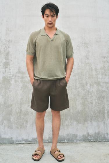 Zara 100% 亞麻短褲 - 棕色 / 暗灰褐色